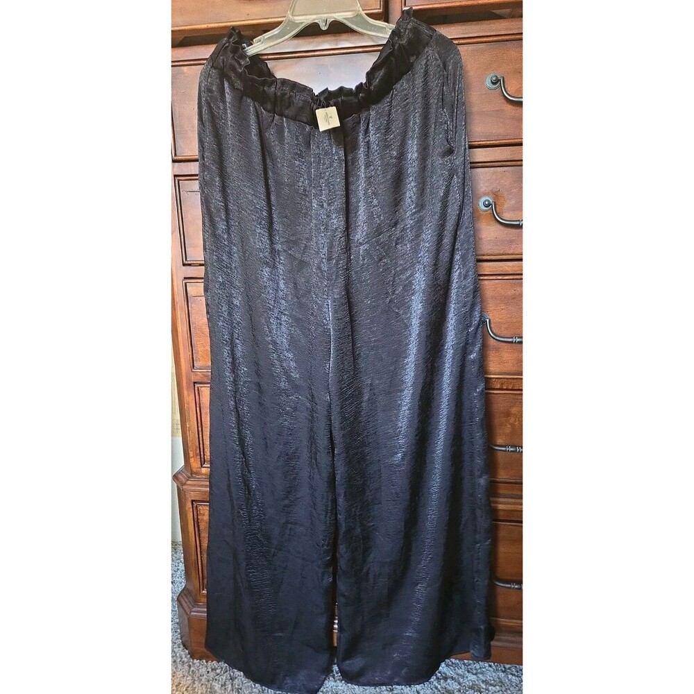 American Eagle High Waisted Black Satiny Lightweight Wide Leg Palazzo Pants XL